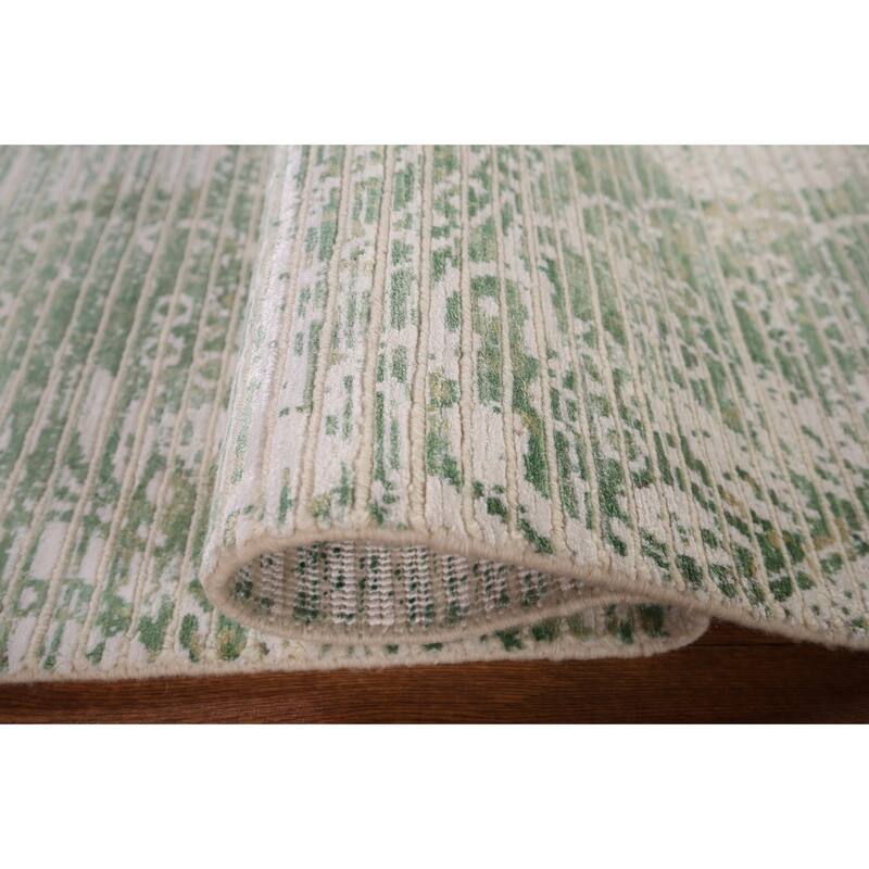 Ivory & Green Abstract Oriental Modern Accent Rug Handmade Wool Carpet - 2'9" x 4'10"