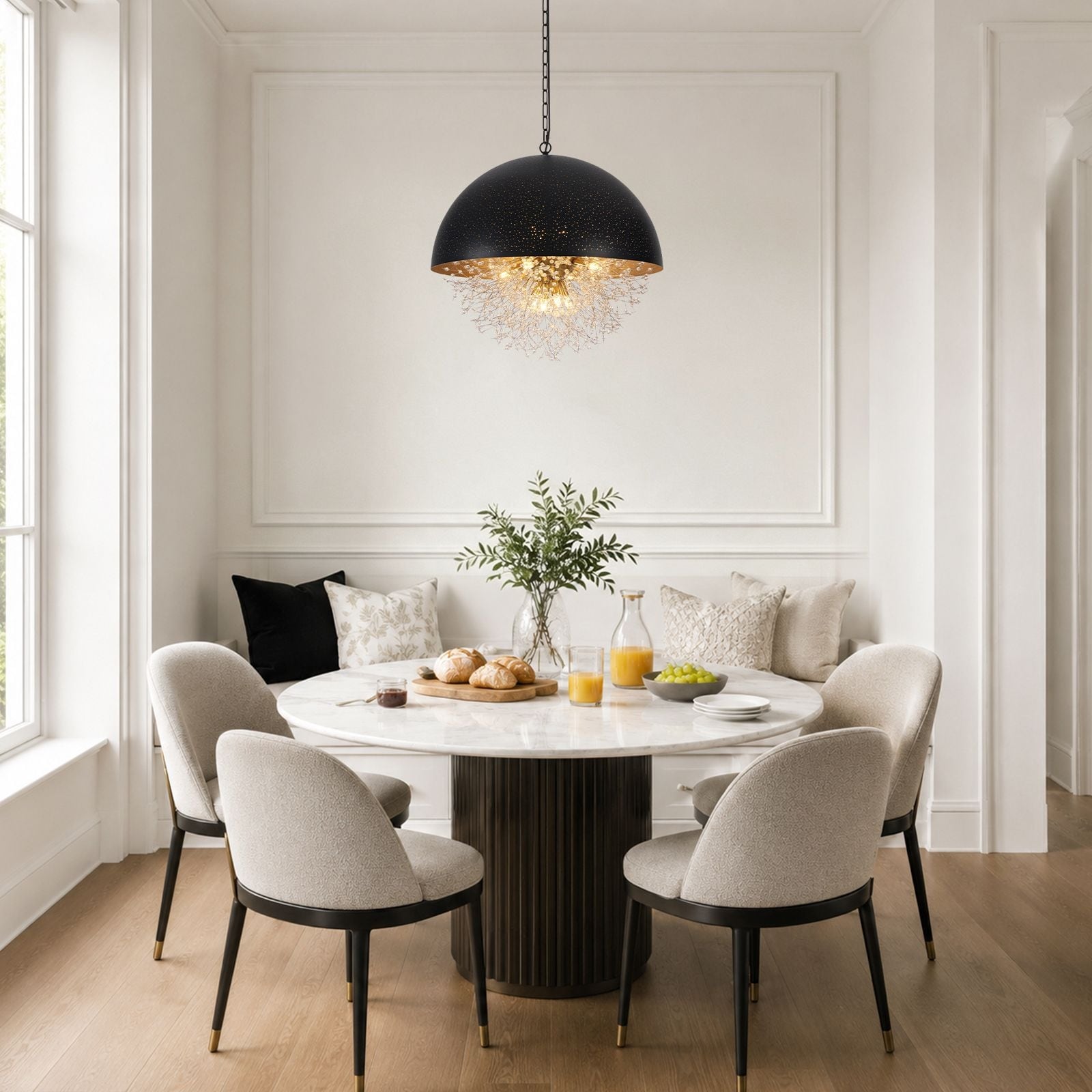 12 Lights Dandelion Crystal Chandelier Perforated Semi Circle Dome - Dia.23.62 inch
