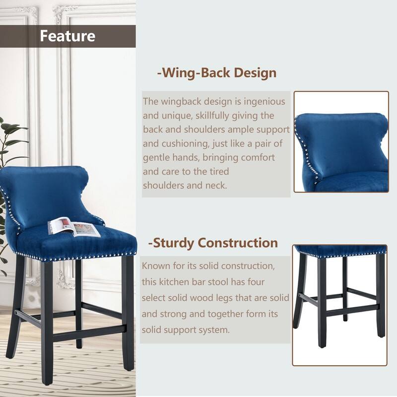 Upholstered Wing Back Bar Stools (Set of 4)