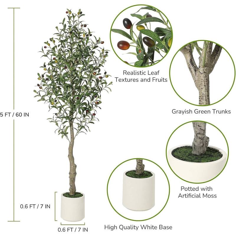 2 Pack 5ft Artificial Faux Olive Tree with Green Leaves and Big Fruits