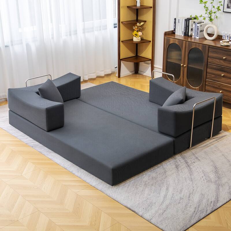 2-in-1 Convertible Sofa Bed, Memory Foam Mattress, No Assembly, Space-Saving for Living Room, Bedroom