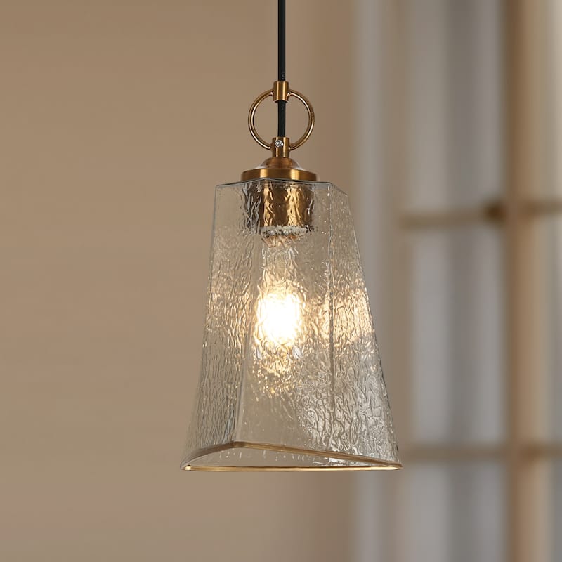 Modern 1-Light Gold Textured Glass Pendant Kitchen Island Light for Dining Room Bedroom - D 6.7" x H 71.7"Max
