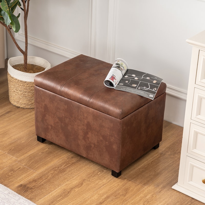 Adeco Faux Leather Storage Ottoman for Living Room Footstool