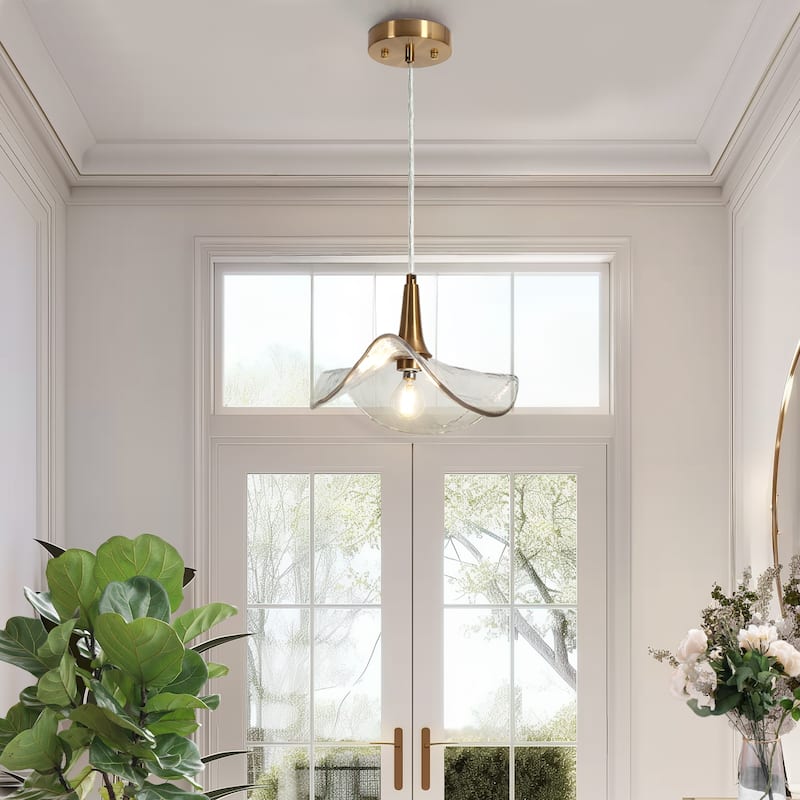 Modern 1-Light Gold Pendant Light Art Deco Glass Lights for Kitchen Island Bedroom - D11" x H67.9" Max