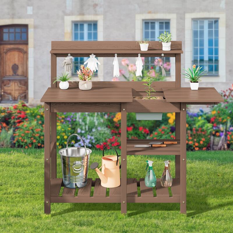 HDPE Patio Outdoor Potting Table, Versatile Gardening Planting Workbench