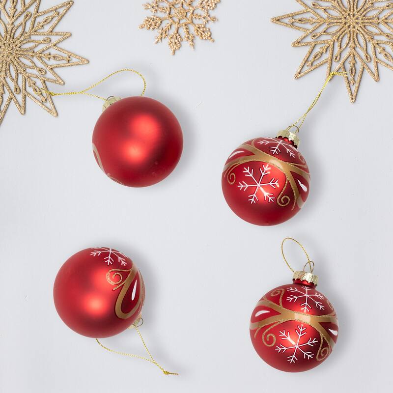 4ct Red Gold Glass Hanging Christmas Ball Ornaments 2.5-Inch (67mm)