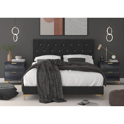 Sana Upholstered Panel Bed with 2 Nightstands