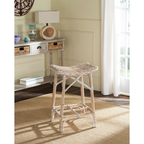 slide 2 of 5, SAFAVIEH Rayna White Washed Rattan 27.6-inch Stool - 16.9" x 16.5" x 27.5"