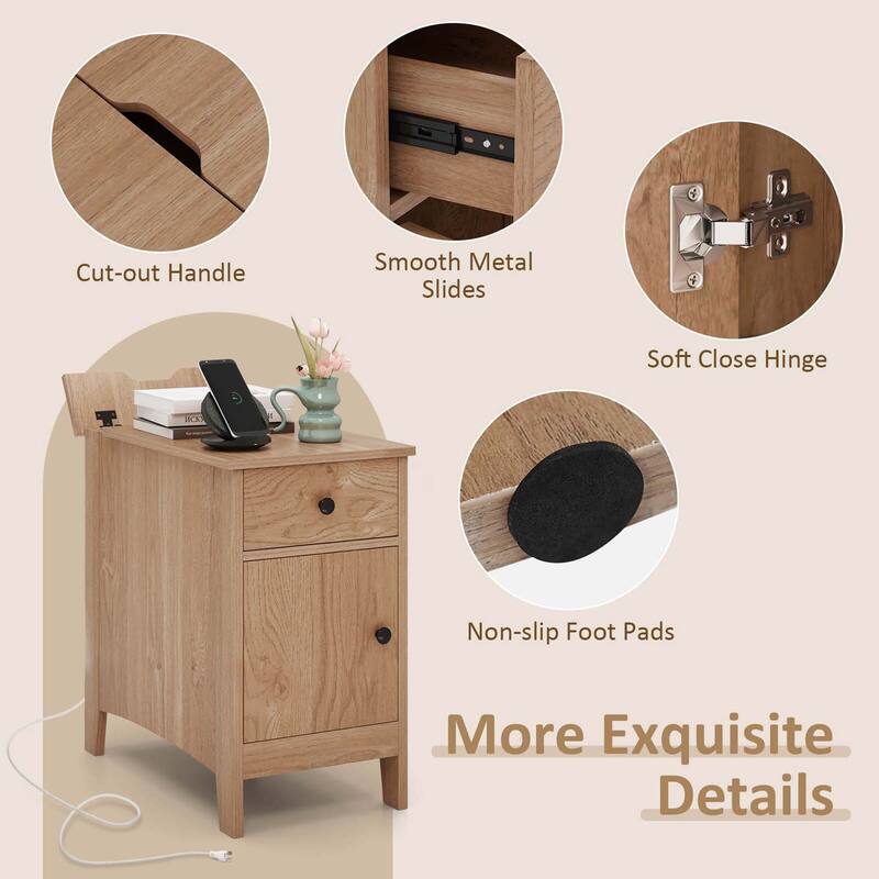 Costway 1/2 PCS End Table with Charging Station Flip Top Bedside Table