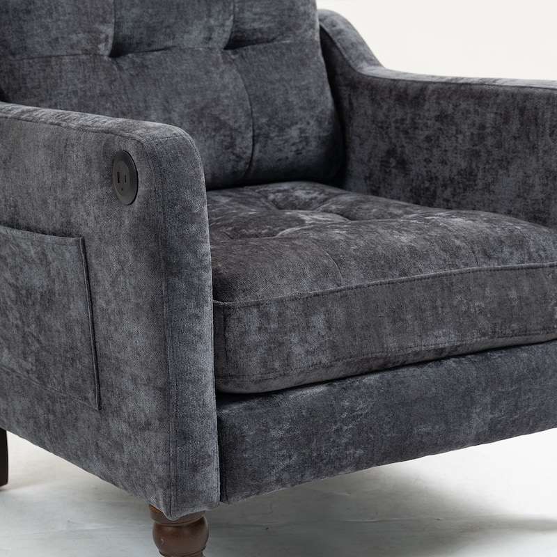 Retro Chenille Accent Sofa Chair with USB Charging Port