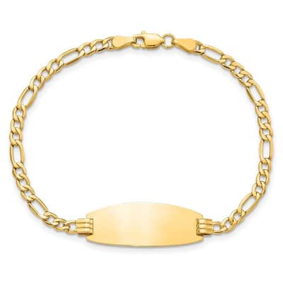 Curata 11.3mm 14k YellowEngravable Oval ID Semi solid Figaro Bracelet