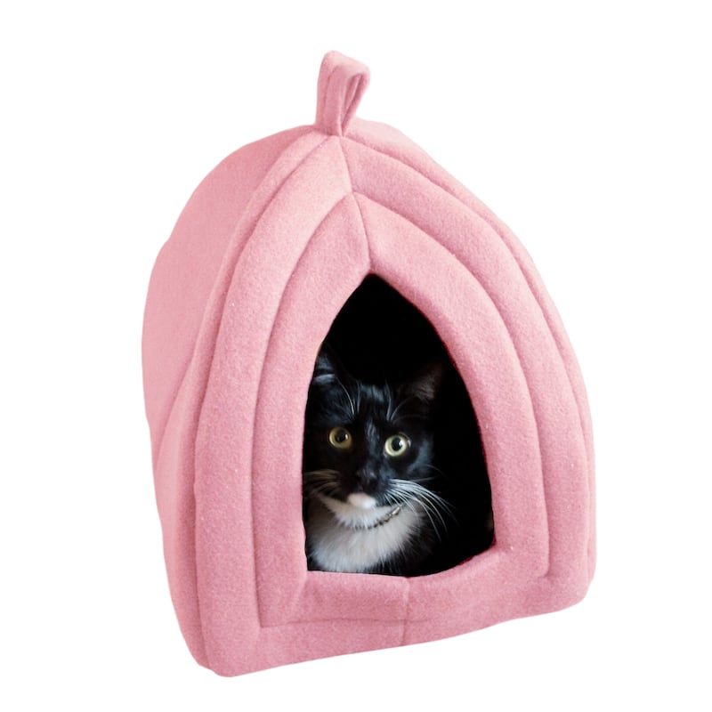 Petmaker Cozy Kitty House Cave Plush Cat Tent Bed with Removable Foam Cushion - Pink