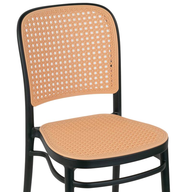 Set of 2 Balto Black Plastic Dining Chair with Rattan Detail