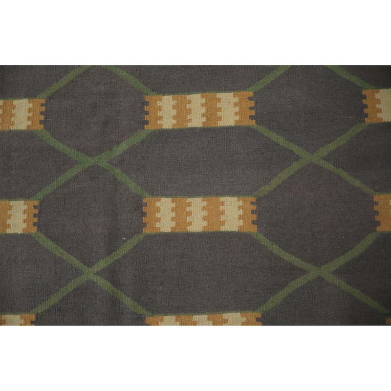 Hand Woven Oriental 100% Wool Carpet Southwestern Modern Greys & Charcoal Kilim Area Rug - 14' 10'' X 11' 5''