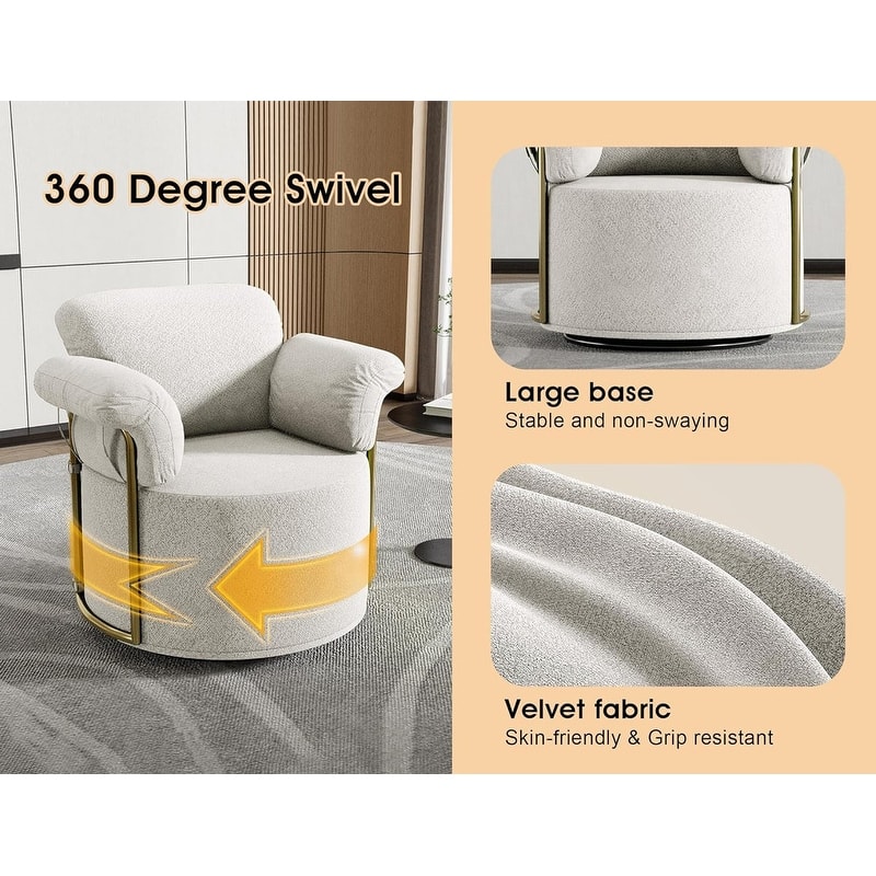 Modern Swivel Boucle Accent Chair Lounge Chair with Gold Metal Base