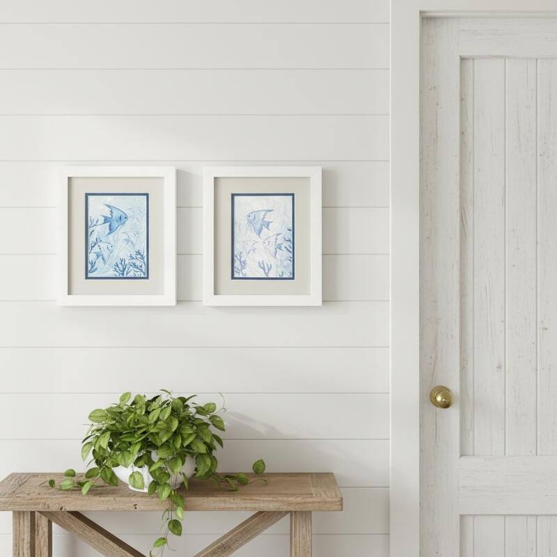 HomeRoots Set Of Two Angel Fish White Framed Wall Art - 9.00 in. x 11.00 in.  x 2.00 in.