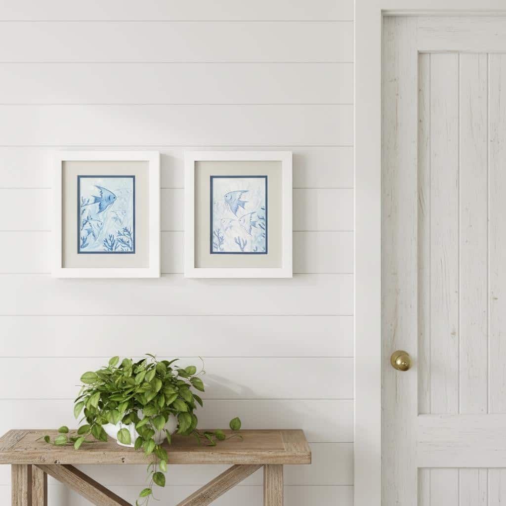 HomeRoots Set Of Two Angel Fish White Framed Wall Art