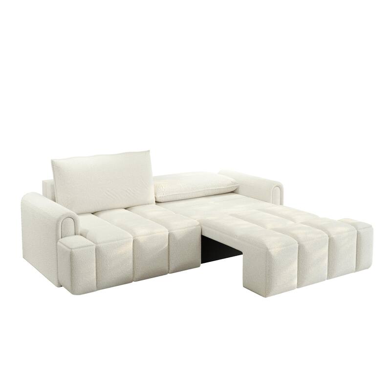 90.2" Sleeper Sofa with Pull-Out Bed, 3-in-1 Convertible Sofa Bed, Large Teddy Loveseat with Adjustable Backrest & Storage Seats