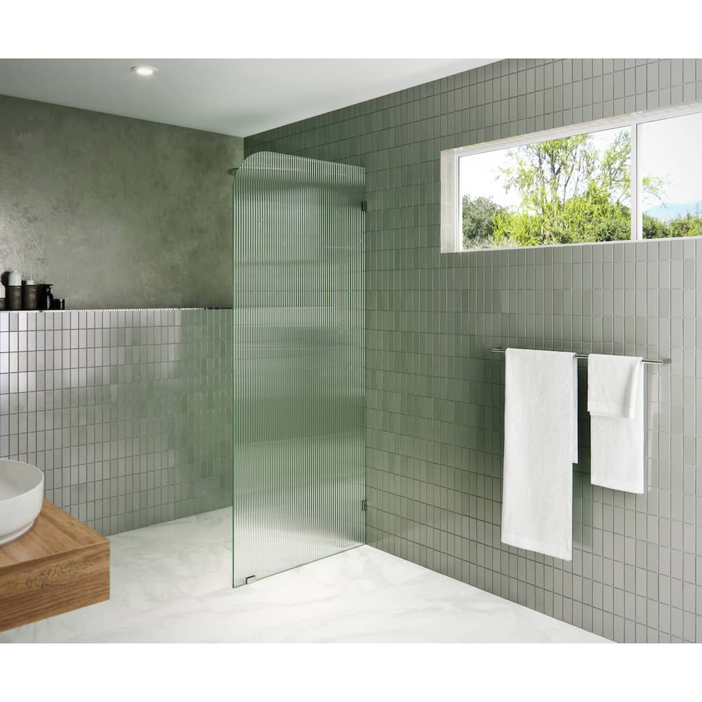 Glass Warehouse 30" x 78" Frameless Shower Door - Single Fixed Panel Fluted Frosted Radius