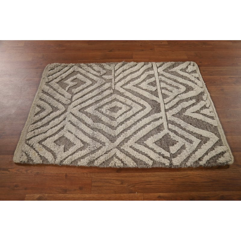 Geometric Moroccan Indian Accent Rug Handmade Trellis Wool Carpet - 2'0"x 3'0"