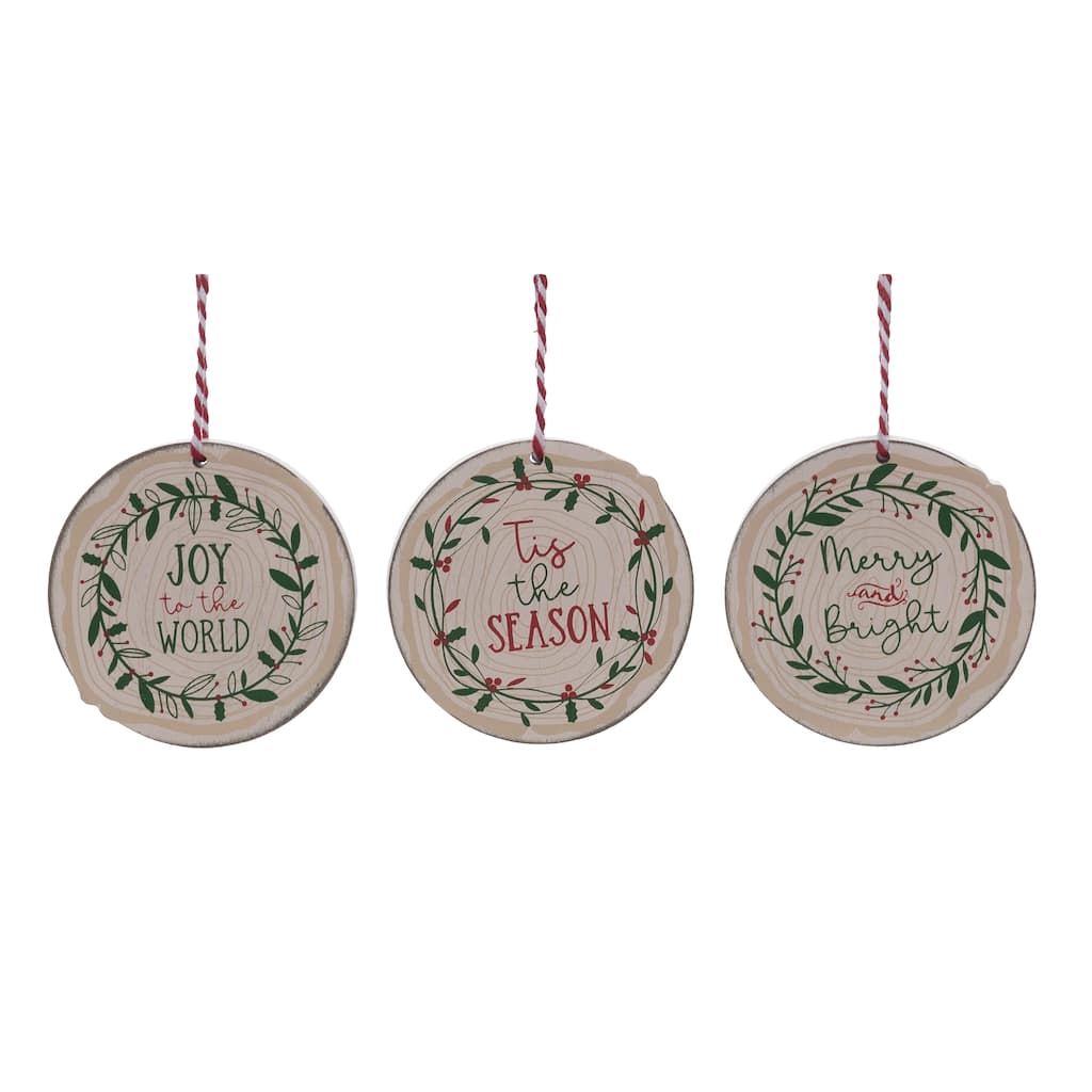 Transpac MDF Holiday Woodland Ornament Set of 3 Christmas Home Decorations