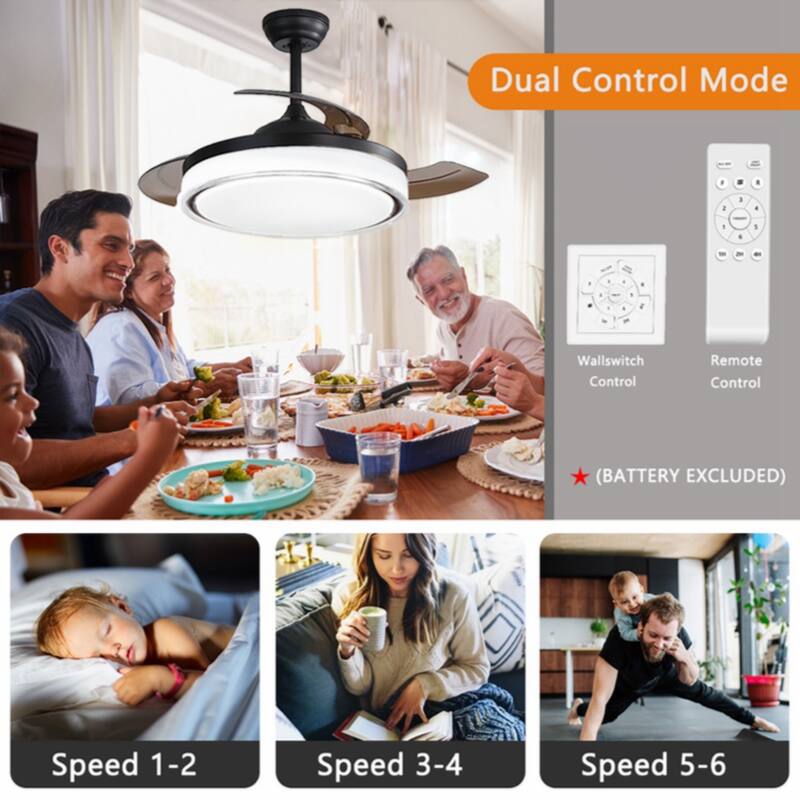 42 inch Retractable Ceiling Fans with Lights Remote Control,Fandelier Flush Mount Modern