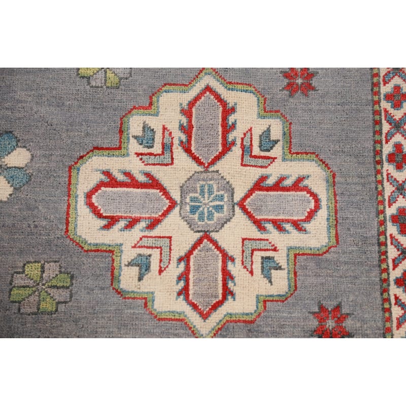 Hand Knotted Oriental 100% Wool Carpet Traditional Geometric Greys & Charcoal Kazak Area Rug - 13' 7'' X 9' 10''