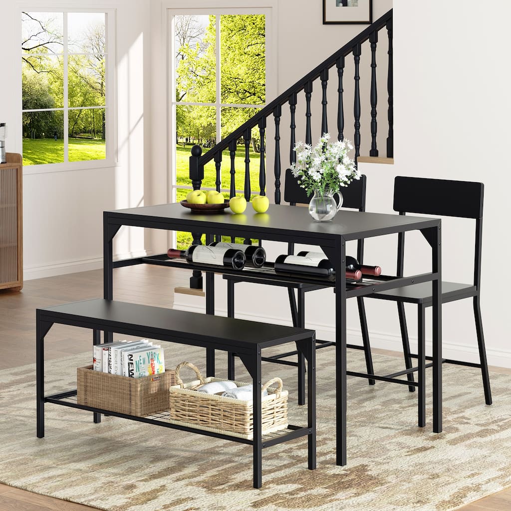 4-Piece Dining Set with Bench & Chairs - Space-Saving Table Set for Kitchen, Breakfast Nook
