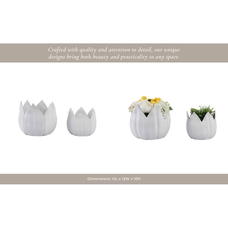 Stoneware Ceramic Planters Petal Design and Drainage Hole (Set of 2)
