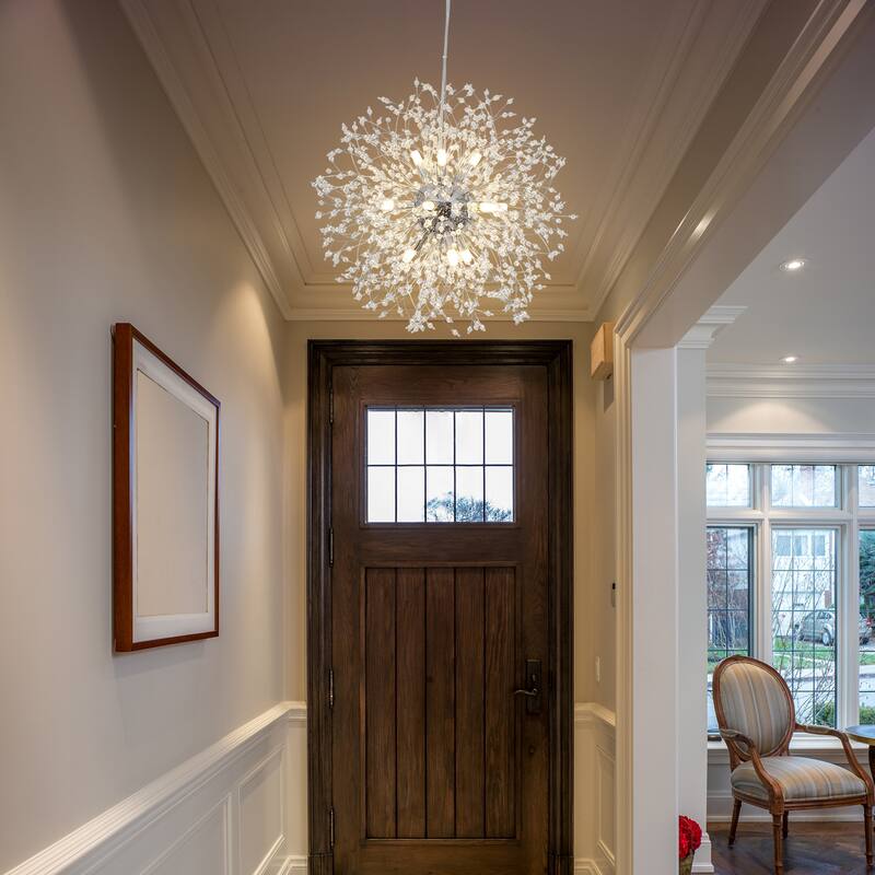12-Light Linear Foyer Chandelier Lighting with Blowball Accent for Dining Room Kitchen Island