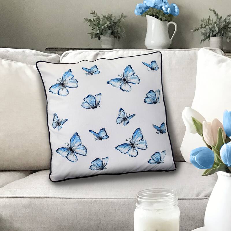 Embroidered Butterflies In Flight Pillow 18x18"