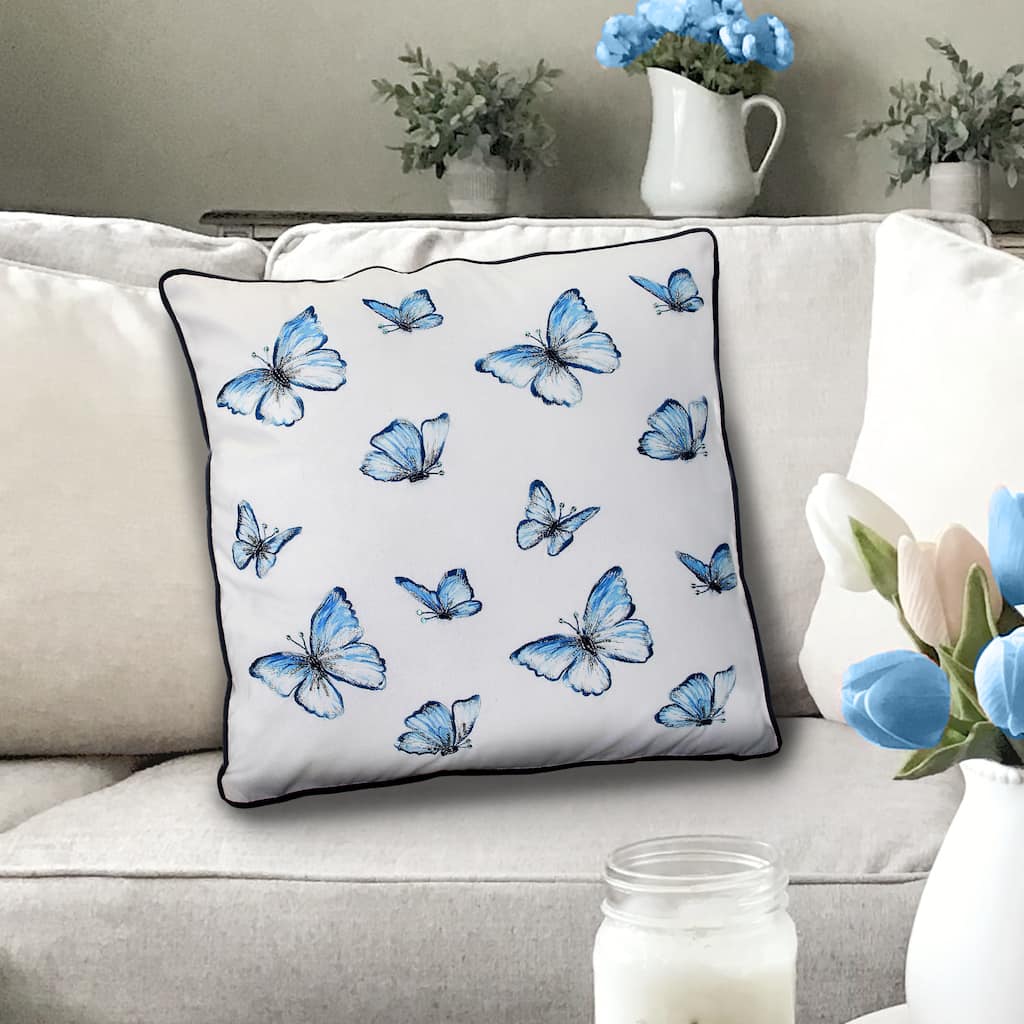 Embroidered Butterflies In Flight Pillow 18x18"