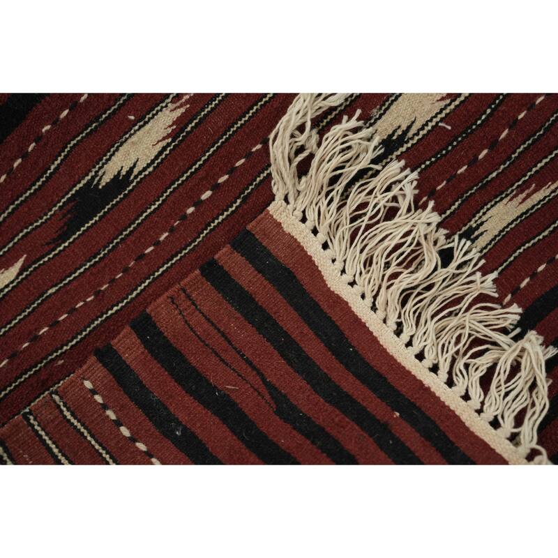Hand Woven Oriental 100% Wool Carpet Southwestern Tribal Red Kilim Area Rug - 6' 3'' X 3' 5''