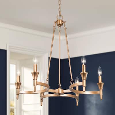 Mid-century Modern 6-light Wheel Chandelier Wagon Wheel Candle Lights Brass Gold Metal