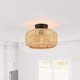 preview thumbnail 3 of 8, 1-Light Bohemian Bamboo Semi-Flush Mount Ceiling Light - D12"x H8.1" - 12'' W