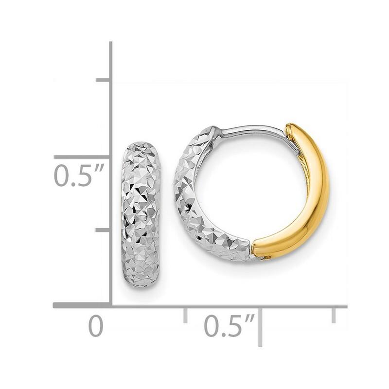 Curata 14k Two-Tone Gold Diamond-Cut Hinged Huggies Hoop Earrings