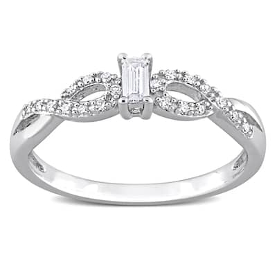 Miadora 1/10ct TDW Diamond and Created White Sapphire Open Infinity Ring in Sterling Silver
