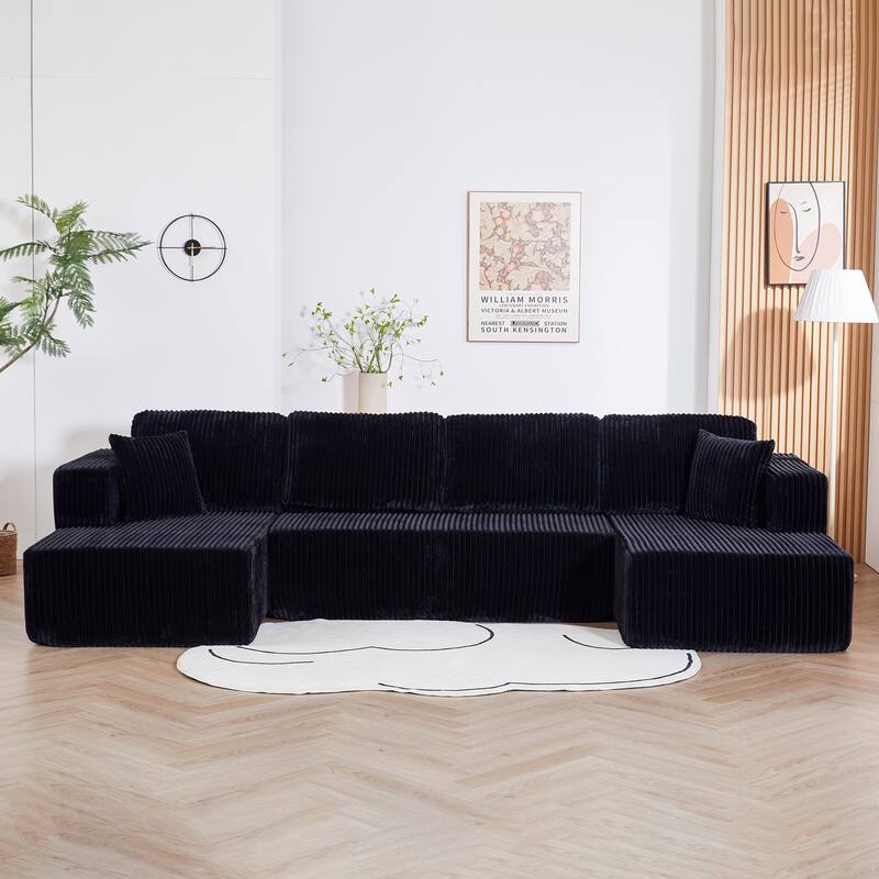 U-Shaped Modular Sectional Sofa, Modern Minimalist Corduroy Couch