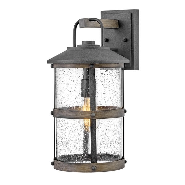 slide 1 of 4, Hinkley Lakehouse Collection One Light 5W Med. LED Outdoor Medium Wall Mount Lantern, Aged Zinc Aged Zinc