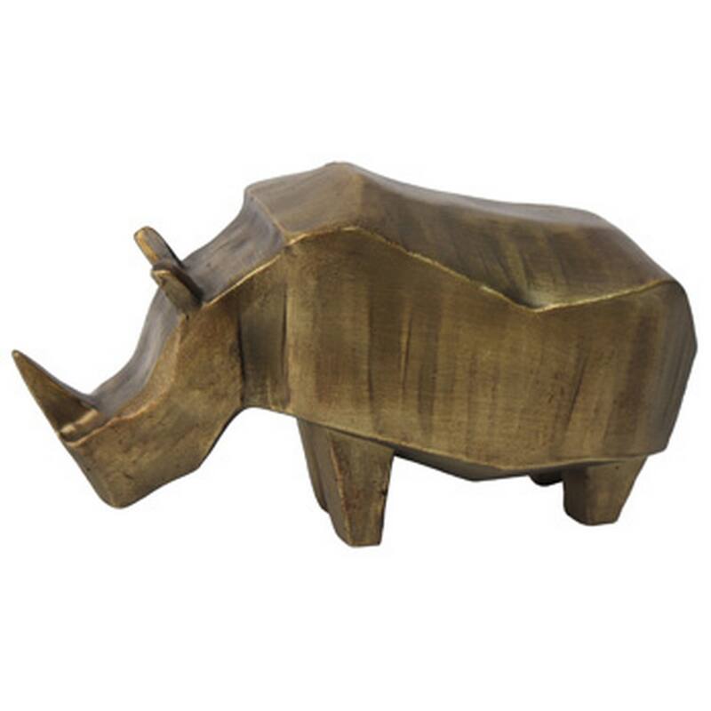Geny Modern Rhino Sculpture, Tabletop Home Decor, Antique Gold Finish