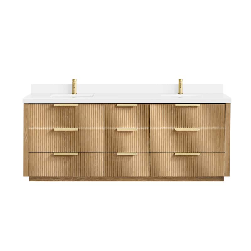 Santarem Double Vanity with Pure White Quartz Stone Top without Mirror - 84" - Washed Ash Grey