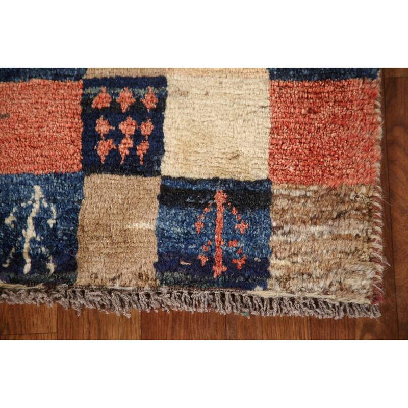 Tribal Checkered Gabbeh Persian Vintage Area Rug Handmade Wool Carpet - 3'4"x 5'1"