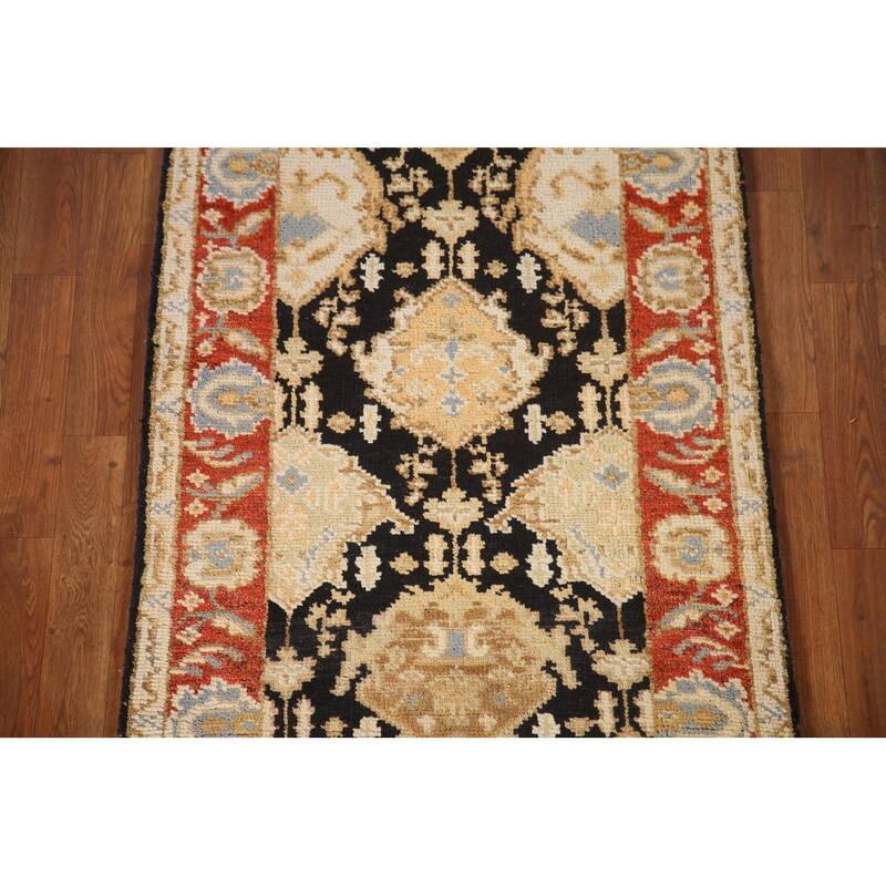 Black Oushak Accent Oriental Area Rug Hand-knotted Wool Carpet - 2'9"x 6'1"