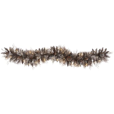 6' Flocked Christmas Garland with 50 White Warm LED Lights