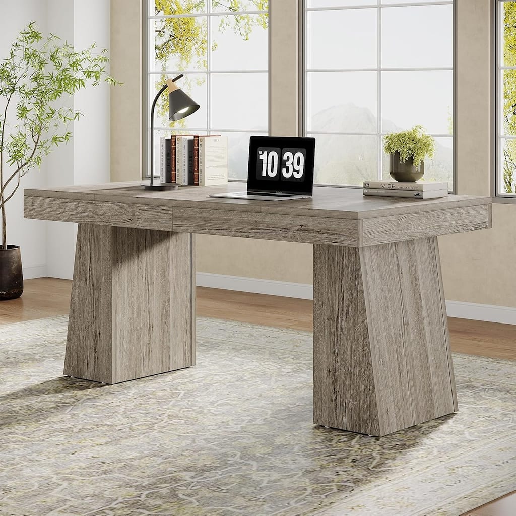 55" Modern Farmhouse Wooden Executive Desk Computer Conference Table