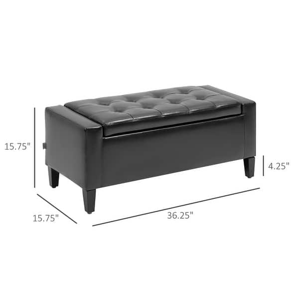 dimension image slide 2 of 5, HOMCOM Ottoman Bench Tufted Storage Chest with Flipping Top, 36.25"W x 15.75"D x 15.75"H