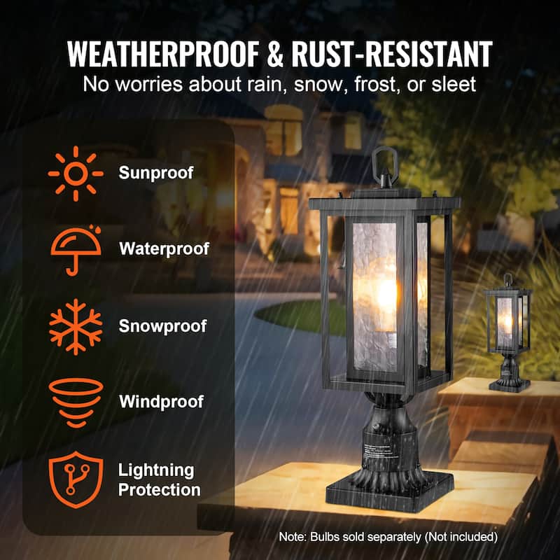 2 Pack Dusk to Dawn Outdoor Post Light, Waterproof Lamp Post Light Fixtures with Pier Mount Base Glass Shade