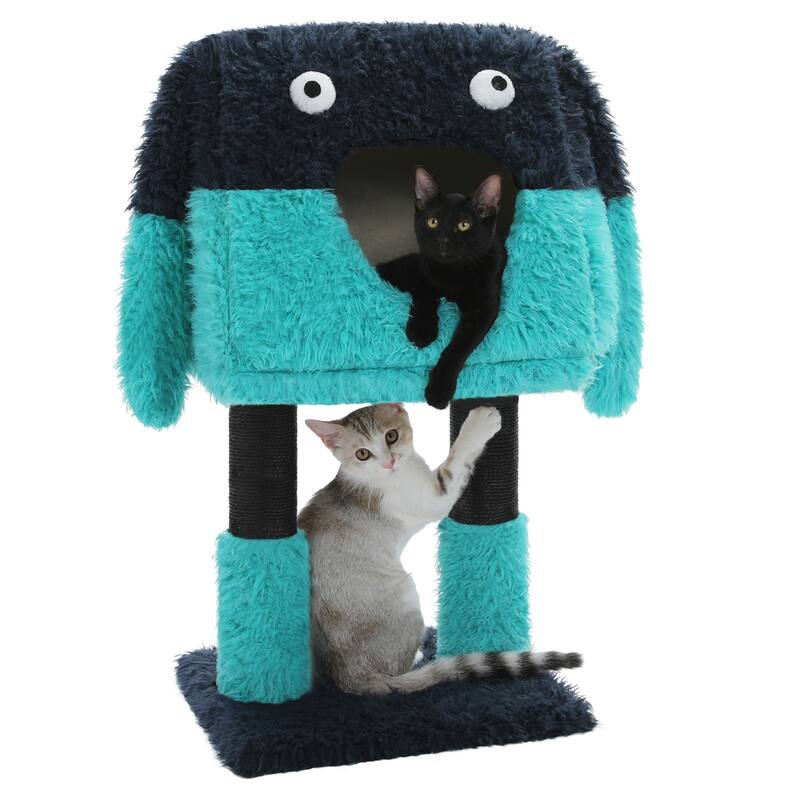 Indoor cat tower with cat condo and sisal scratching post - Blue