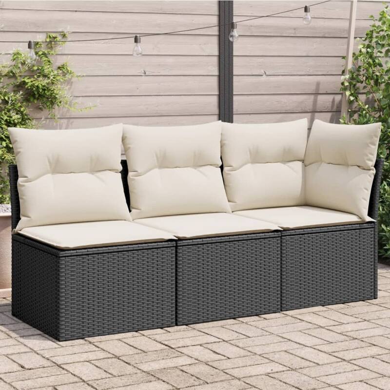 vidaXL Patio Sofa with Cushions Outdoor Seating Sectional Sofa Poly Rattan - Black and cream corner + 2x middle - 24.4 x 67.7 x 27.2 in