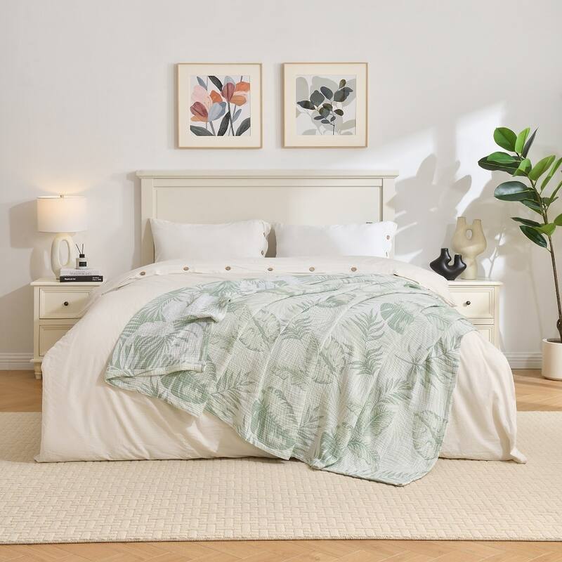 Vintage Cotton Muslin Throw Blanket, Reversible, Breathable for Indoor/Outdoor Use, Picnics, Bedding, or Chair Cover